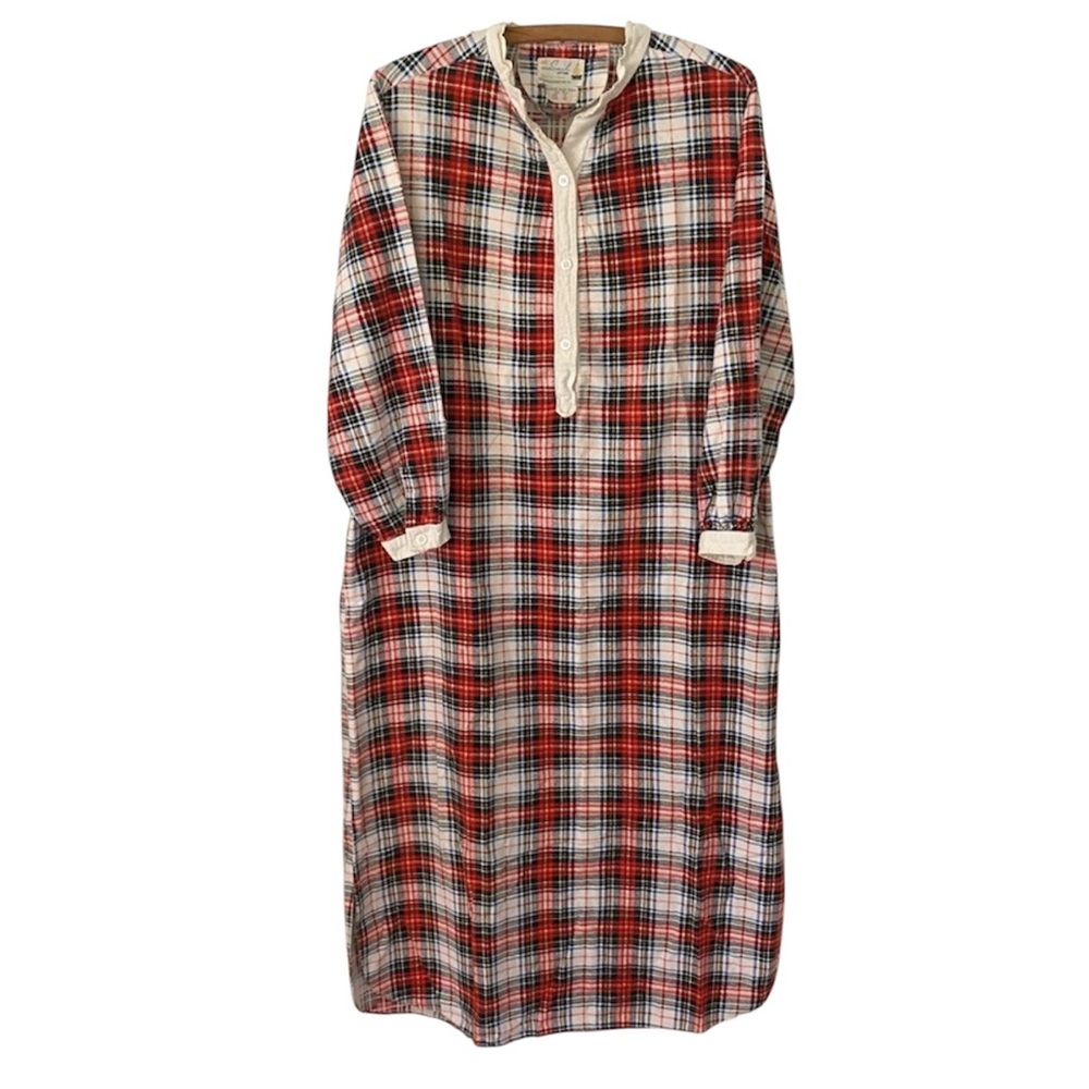 Vintage Sail Sears Roebuck Red Plaid Cotton Flannel Nightshirt Christmas Pajama